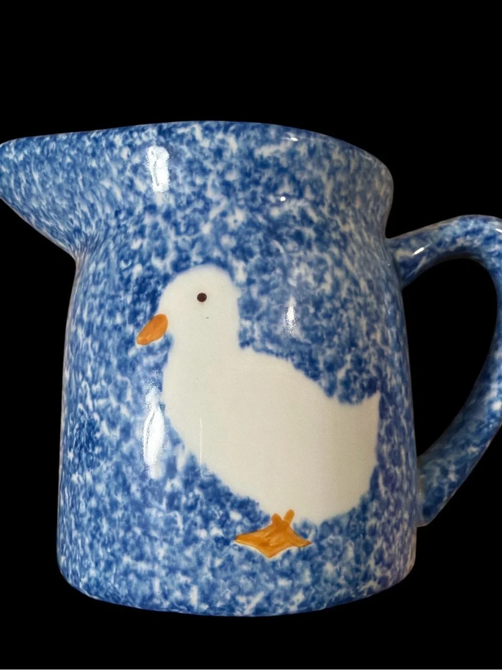 Vintage Blue Speckled Ceramic Creamer with Seagull Motif